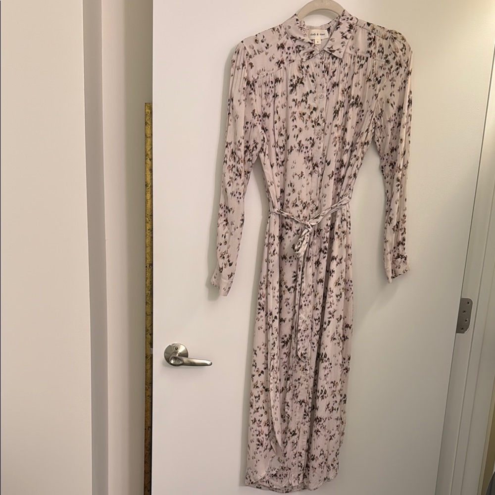 Floral Long Sleeve Dress - cream& tan